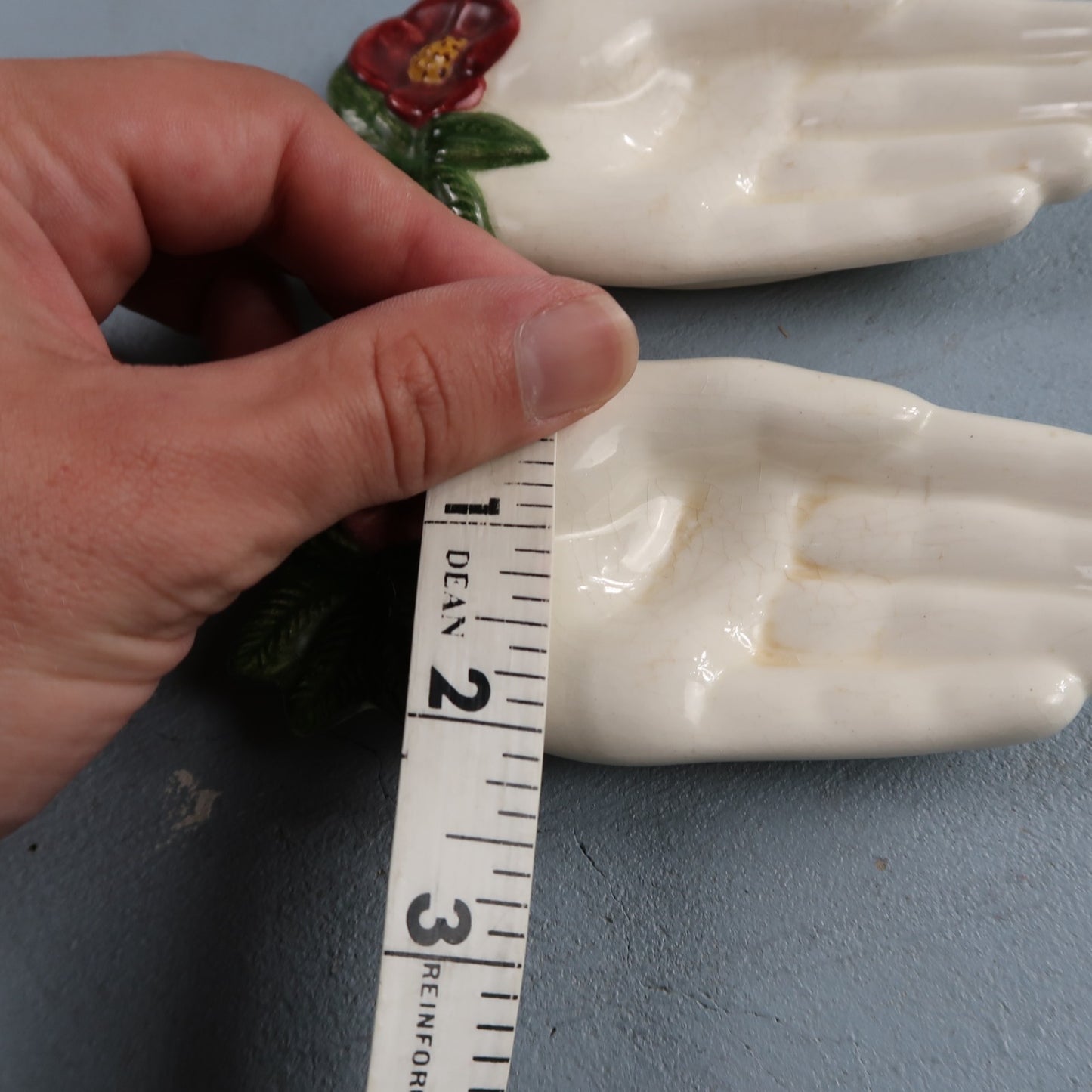 VTG 1958 Signed Glass Ring Jewelry Dish White Milk Glass Open Hand Flower Jacoma