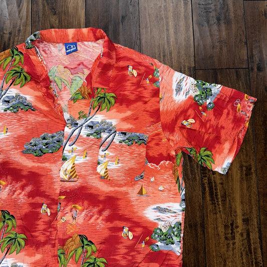 VTG OCEAN PACIFIC OP SHIRT HAWAIIAN ALOHA Rare 80s 70s Red All Over Print Crazy