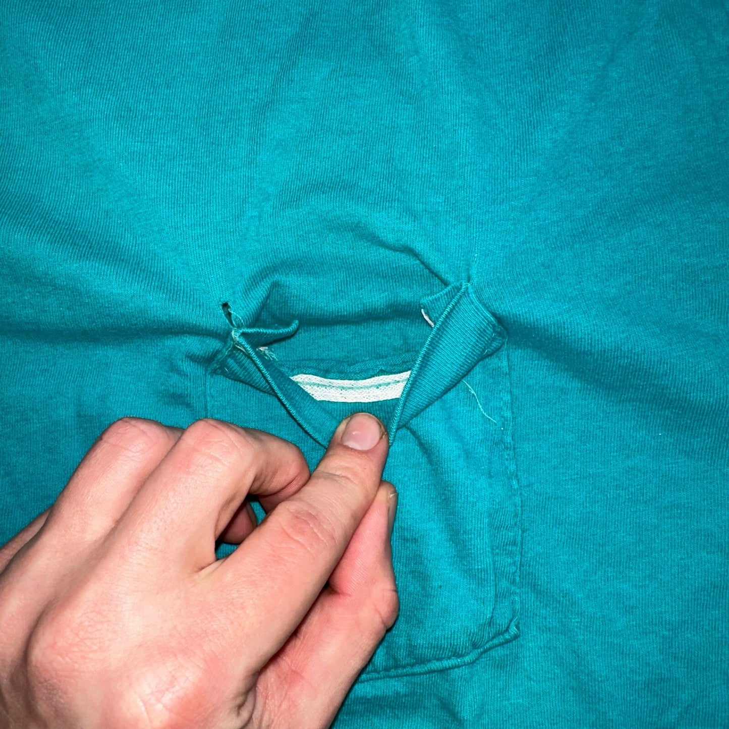 1960s Fruit Of The Loom VTG T Shirt Green Blue Thrashed Single Stitch 60s Blank