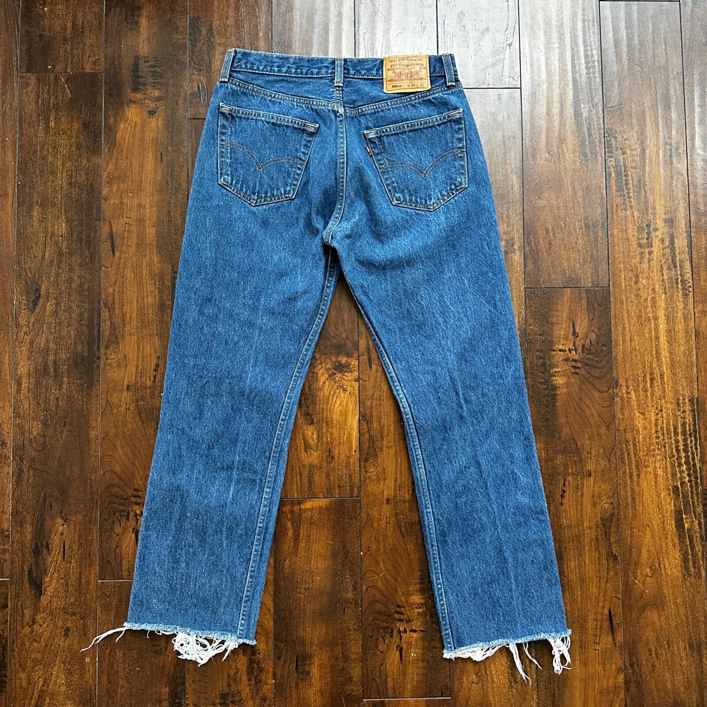 Vintage 90s Levis 501 34x32 USA Blue Denim Jeans Act 30x27 Thrashed Distressed