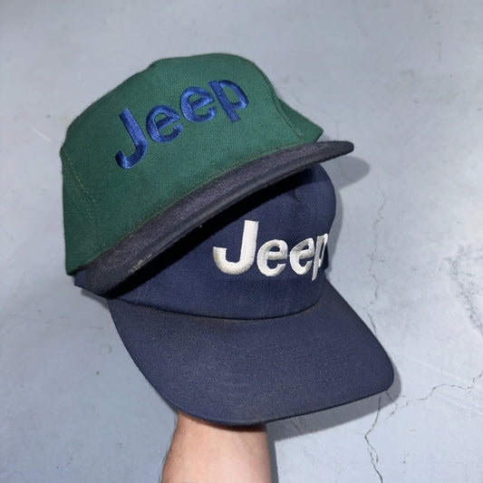 Jeep Lot of 2 VTG Hat Cap Snapback Trucker Embroidered Cars Trucks Set