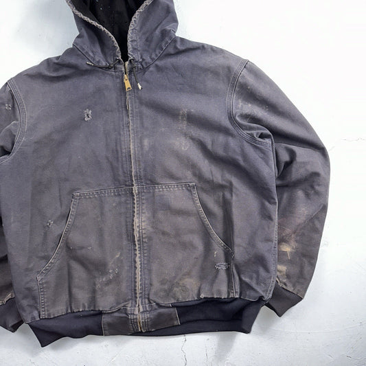 Carhartt Jacket VTG Mens Large Purple Hooded Distressed Bomber J208 MDT Thrashed