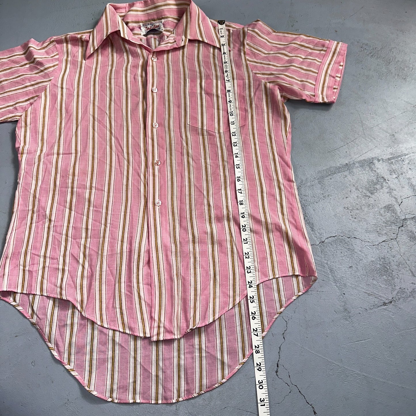 1960s Pink Striped Short Sleeve Button Down Shirt Rockabilly 15.5 Apollo