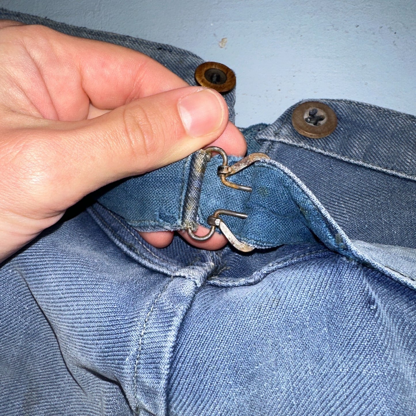 Vintage 1930s 1940s Buckleback Pants Denim Navy Blue Dungaree 30s 40s Rockabilly