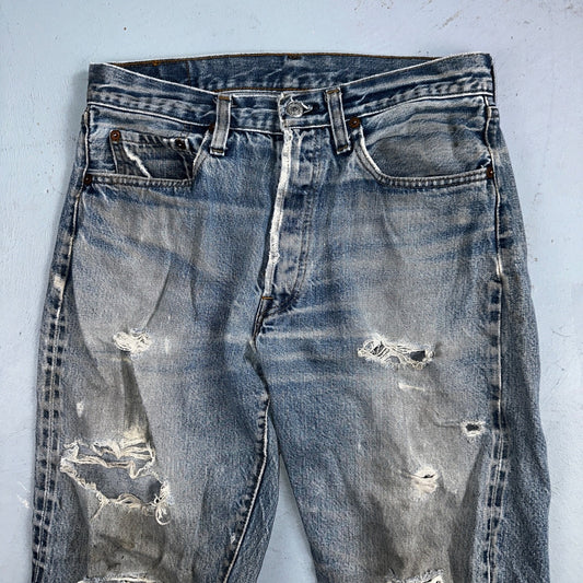 Levis 501 Vintage 80s Redline Selvedge USA Light Jeans Thrashed 32x36 Act 29x32