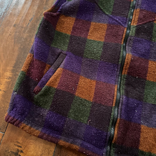 VTG 1990s Kerrits Full Zip Fleece Vest Medium Made in USA Checkerboard Plaid Fal