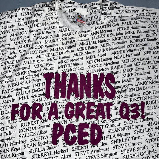 AOP All Over Print Funny Names 90s VTG T Shirt Huge Graphic Single Stitch White