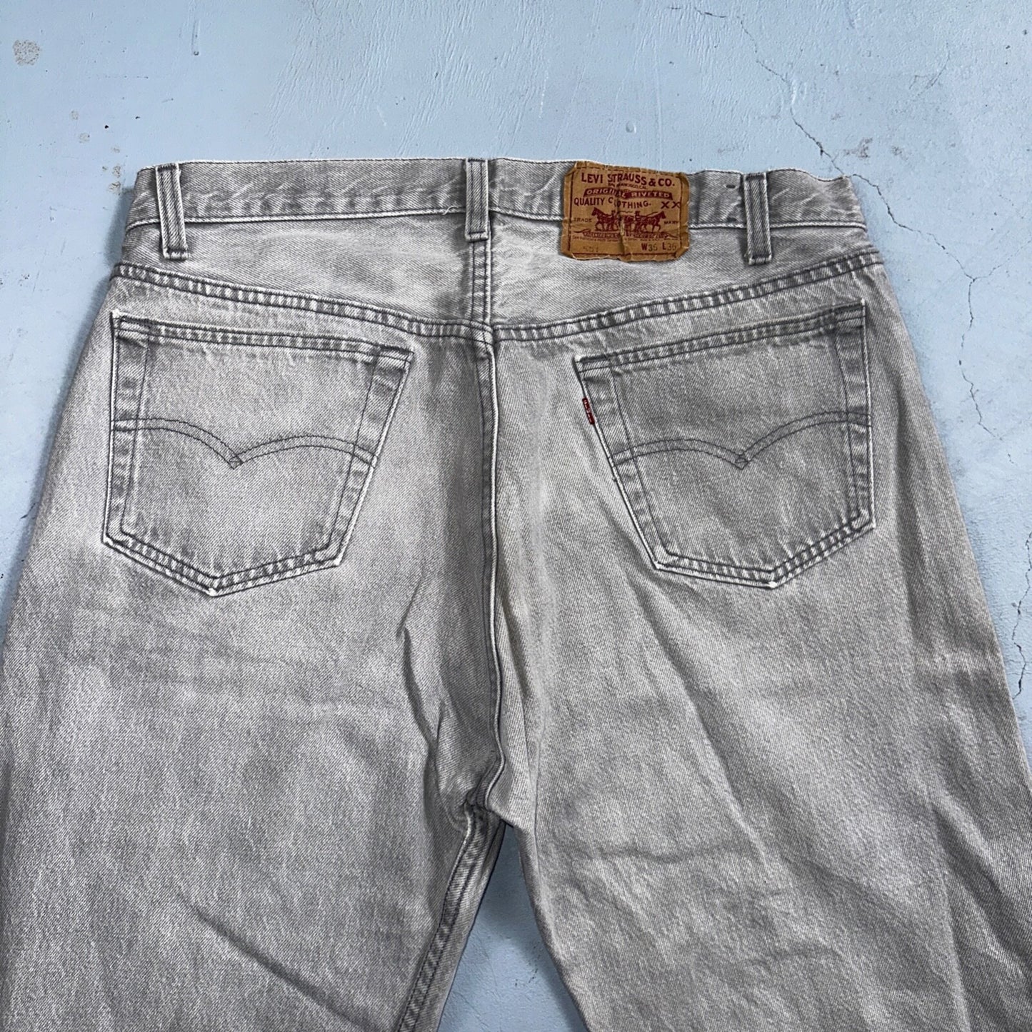 Levis 501 Vintage 90s USA XX Straight Leg Jeans 35x36 Gray Light Wash Act 34x34