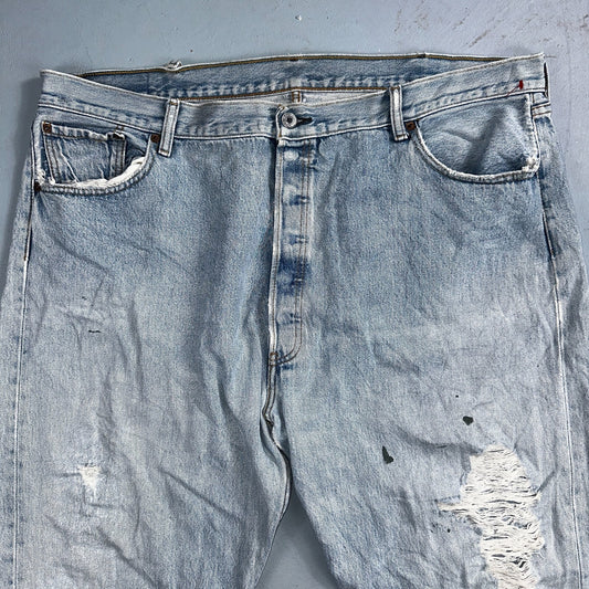 Levis 501 Vintage Y2K XX Straight Leg Jeans Rips Blue Light Wash 46x32 Act 42x28
