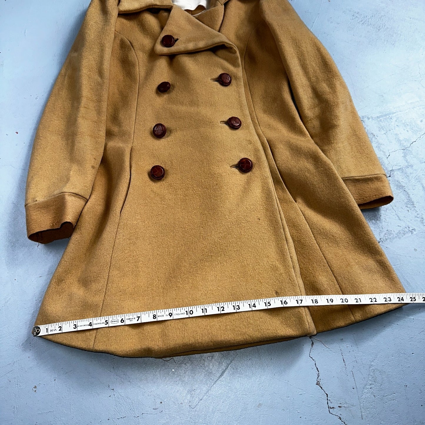 1950s Vintage Taupe Brown Wool Swing Coat Boho Warm Winter Rockabilly Belted 50s