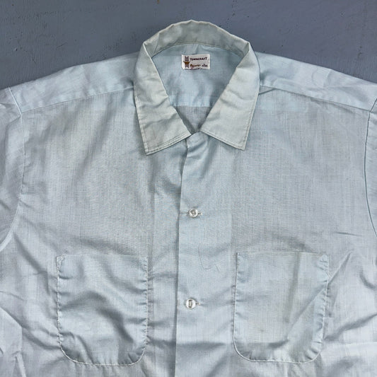 Vtg 50s 60s Penneys Towncraft Loop Collar Shirt Mens L Blue Simple Light Camp
