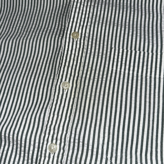 Lands End Shirt Men's M Green Striped Long Sleeve Button Down Trad Fit VTG 90s