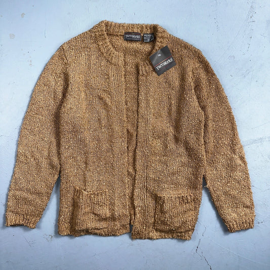 YarnWorks Cardigan Sweater Womens Medium Knit Casual Soft New Tags Beige