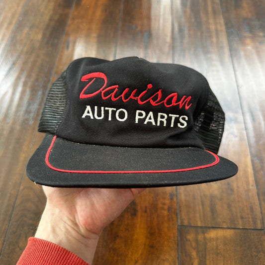 Davison Harley Auto Parts Black Vintage Hat Cap Snapback Worn Heavy Use Motor