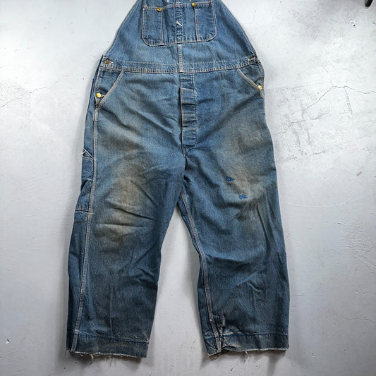 Dickies Vintage 70s Denim Bib Overalls 44x32 Carpenter Indigo Blue Workwear USED