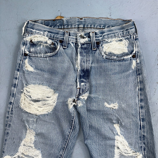 Levis 501 Vintage 80s Redline Selvedge USA XX Jeans Light Wash Thrashed Ac 28x26
