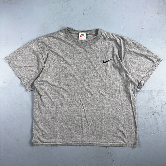 Nike 90s White Tag Basic VTG T Shirt Gray Simple Center Side Swoosh Gym USA