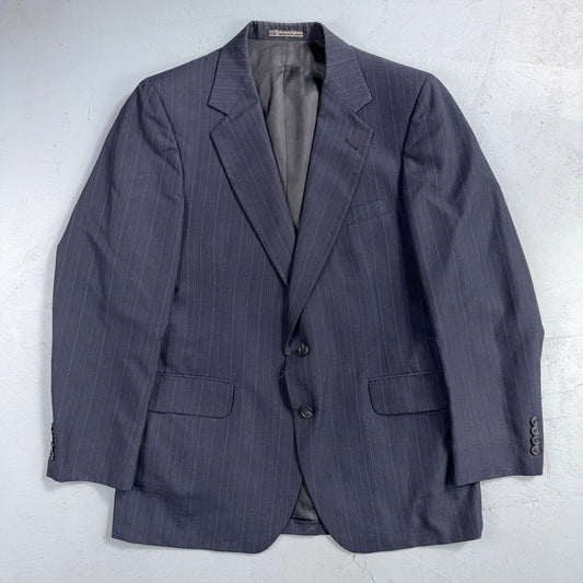 VTG Mens 2 PC Suit 42 Jacket Coat Pants Blue Striped USA Golden Lancer 80s Wool