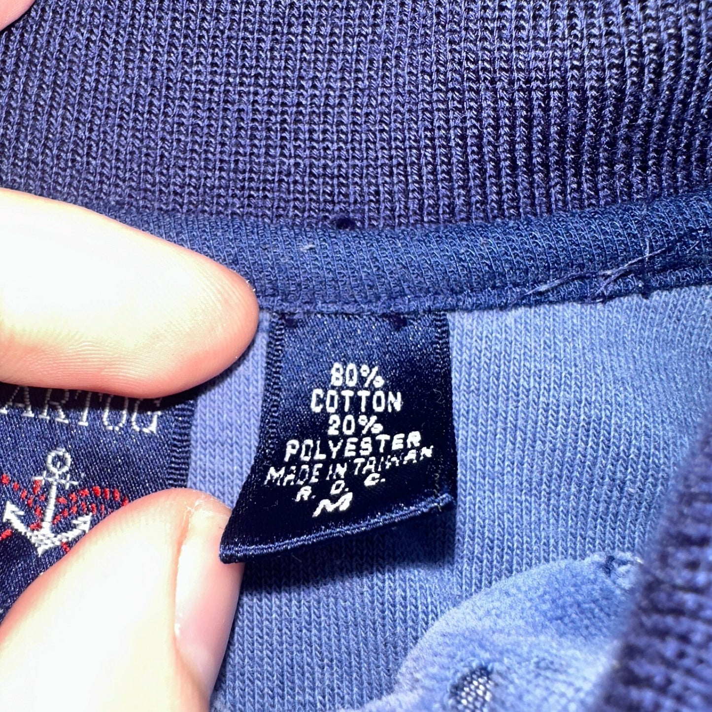 Velour Polo Shirt Hartog Marines Mens VTG 70s L USA Blue 1970s Rockabilly Worn