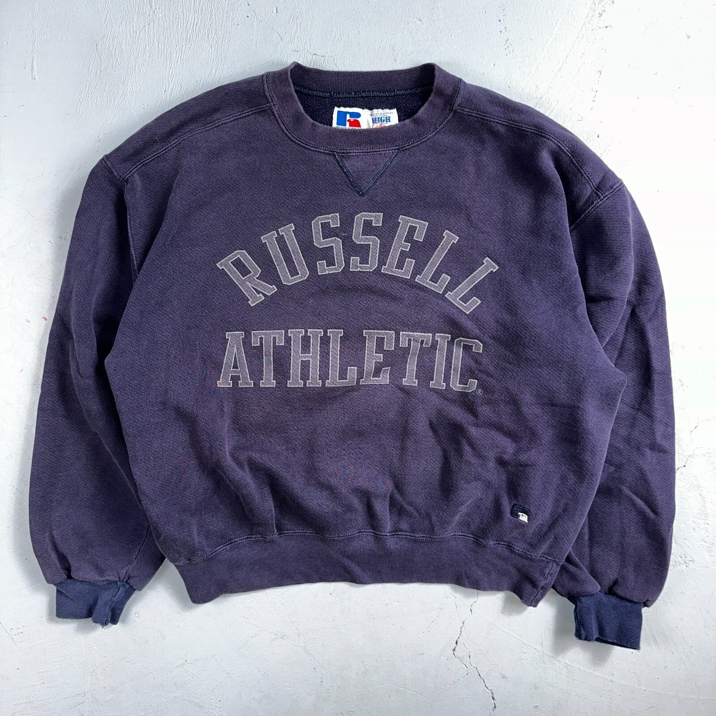 Russell Athletic USA Sweatshirt Crewneck Purple Navy 80s 90s Jumper Warm Up V