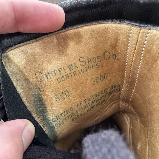 Vtg 1950s Chippewa Alert Zip Boots 8.5 Black Air Force Pilot SAC 50s Combat WWII