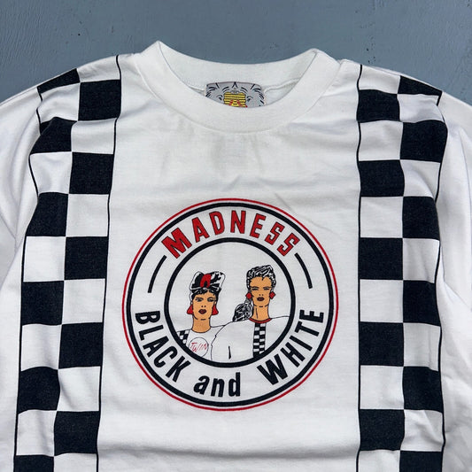 Madness Hot Girls VTG T Shirt Twin Medium 90s Black White Checkerboard Drama Art