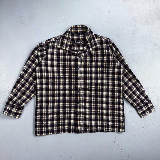 Vanson Flannel Shirt Plaid 1960s 1970s Rockabilly Black Red Grunge Wool Like Mat