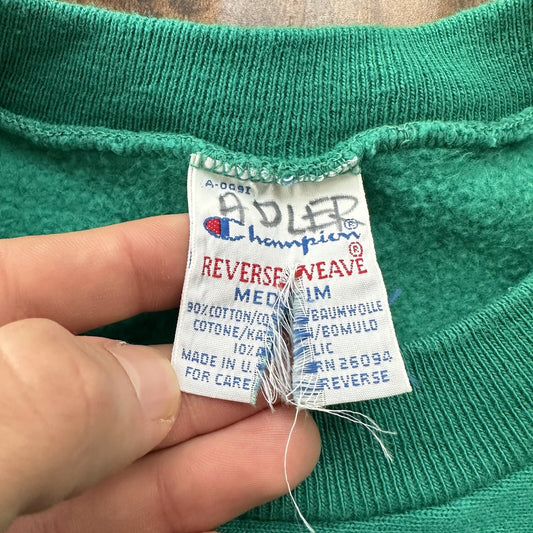 Vintage Champion 90s USA Teal Reverse Weave Sweatshirt Blank 70s Gusset Jumper