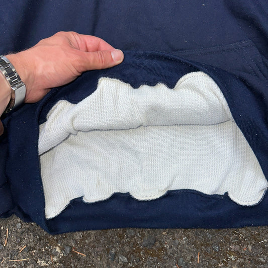 Vintage Thermal Waffle Lined Hoodie Sweatshirt Mens XL Navy Blue Nucleus Punk