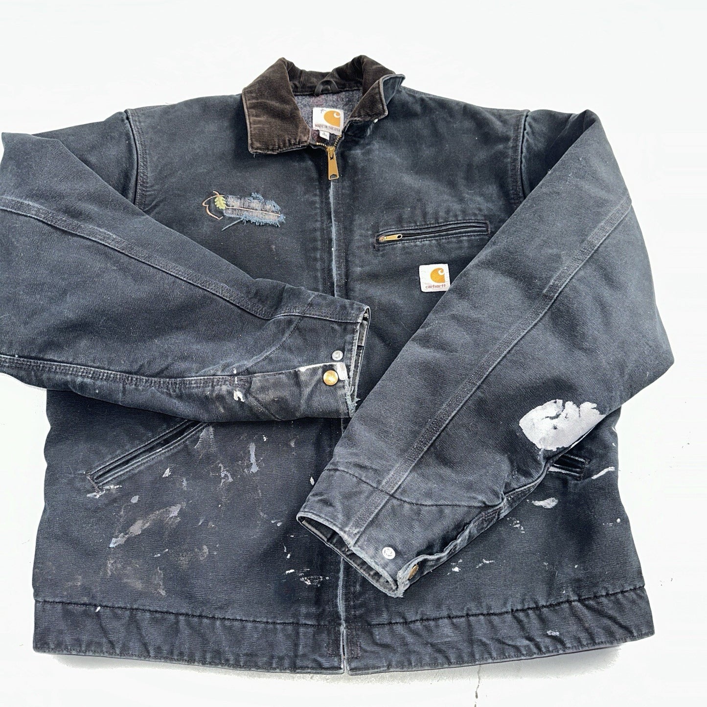 Carhartt VTG Jacket Mens L Tall Black Detroit J001 Blanket Lined USA J97 BLK
