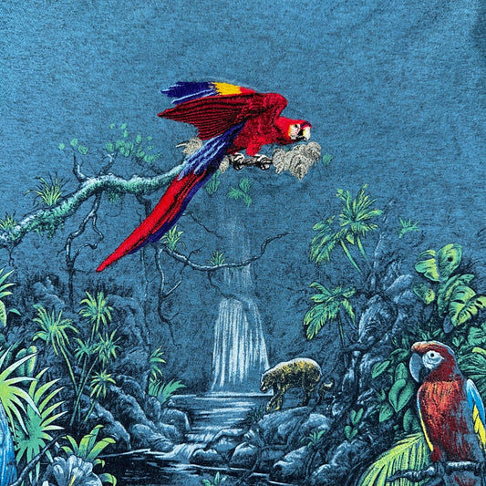 Vintage 90s Rainforest Cafe T Shirt Small Blue AOP All Over Print USA Made Rare