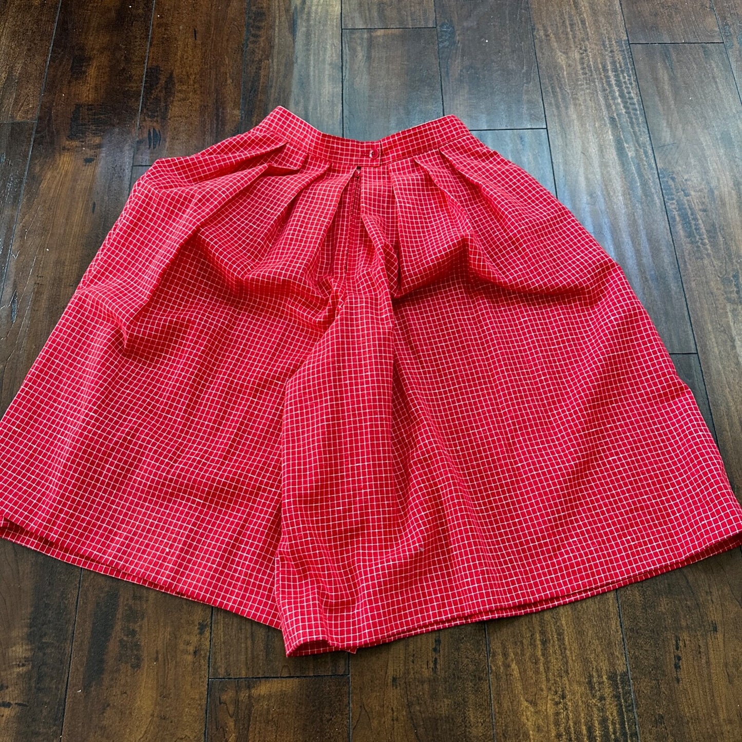 VTG College Town Red Checkered Knee To Midi Skirt Small Shorts RARE Rockabilly