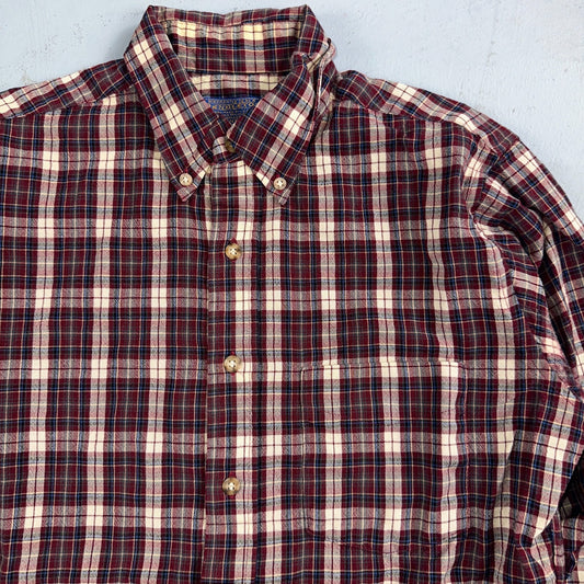 Vintage Pendleton Shirt Mens M Wool Plaid Flannel USA Button 1970s 70s Red