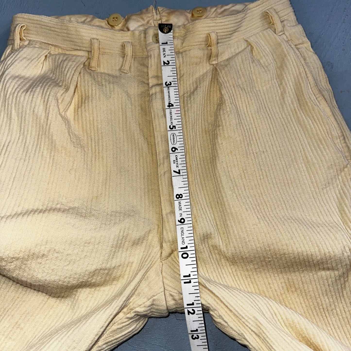 1930s 1940s Pants Mens 27 Yellow Corduroy Chino Straight Pockets Palm Beach Suit