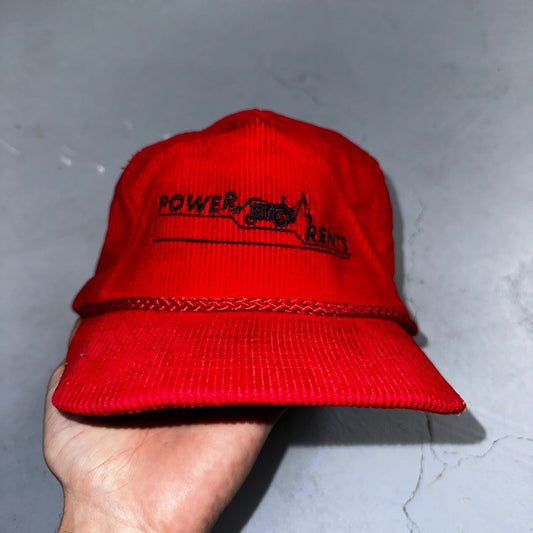 Power Rents Corduroy VTG Hat Cap Snapback Oregon Portland Red Calhead Trucker