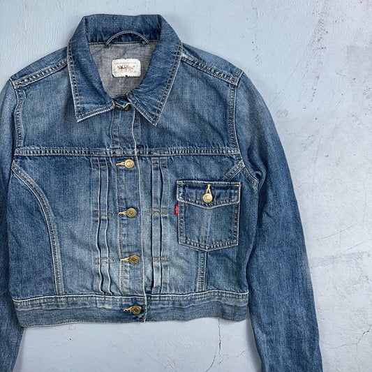 Vintage Y2K Womens Levis 1940s Style Type 1 Denim Jacket LVC Pocket Crop Top