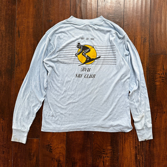 Ski Club BYU Vintage T Shirt 80s Single Stitch Blue To Die USA Colorado