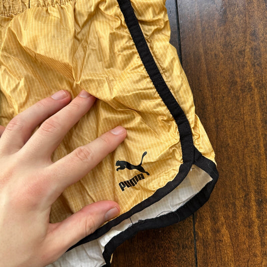 Women's Puma Workout Running Athletic Shorts Yellow Gold Black XS