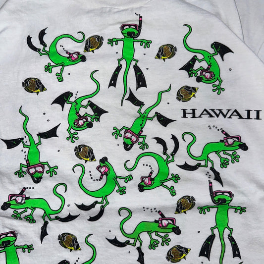 Hawaii Lizards Snorkling 90s VTG T Shirt FOTL Single Stitch Fish Gecko Cute