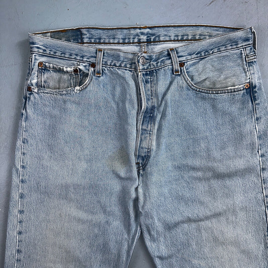 Levis 501 Vintage 90s USA XX Straight Leg Jeans Blue Light Wash 38x32 Act 37x31