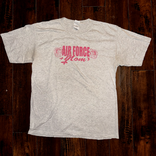Air Force MOM Vintage T Shirt Gray Y2K Support Military Roses Portland Oregon