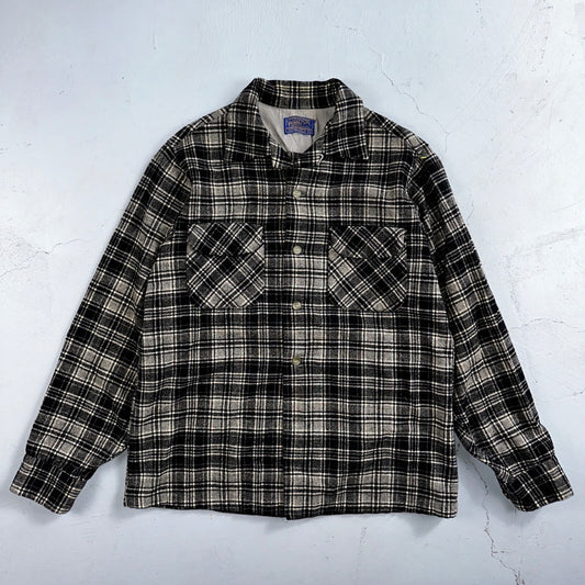 Pendleton Board Shirt Mens M 1960s Plaid Wool Long Sleeve VTG USA Loop Collar