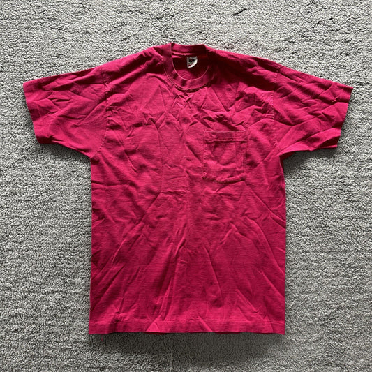 Vintage Pink T Shirt Mens 90s Blank Essential Lot Rap Single Pocket Selvedge
