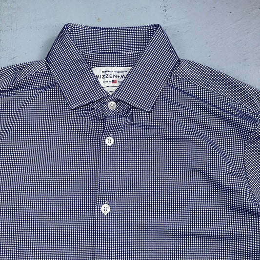 Mizzen Main Spinnaker Collection Shirt Mens L Trim Fit Navy Gingham Performance