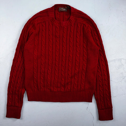 Vintage Wellington Acrylic Sweater XL Mens 80s Crewneck Red Cable Knit Fisherman