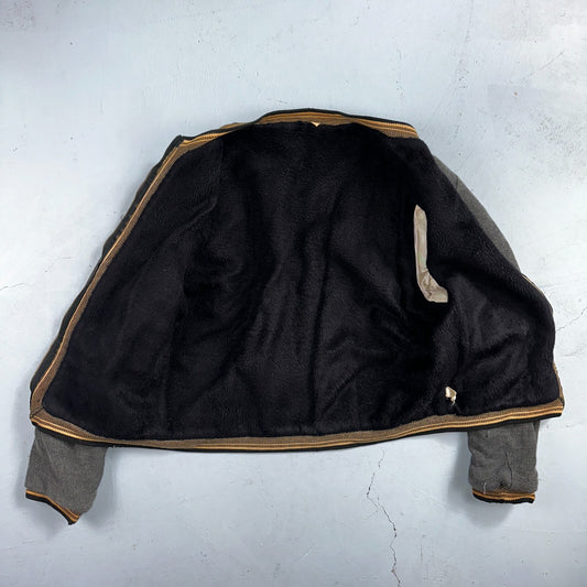 VTG 40s Wool Lined Men Zipper Jacket Sweater Salt Pepper Gray 1940s Rockabilly