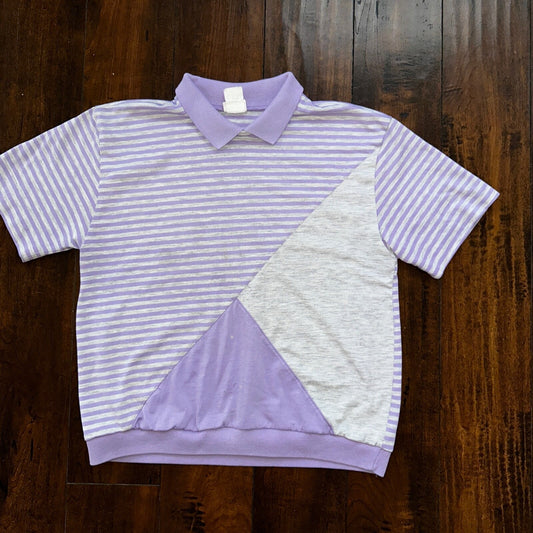 Jantzen Sweater Shirt Vintage 80s 90s Purple Stripe White Polo Cool 1980s
