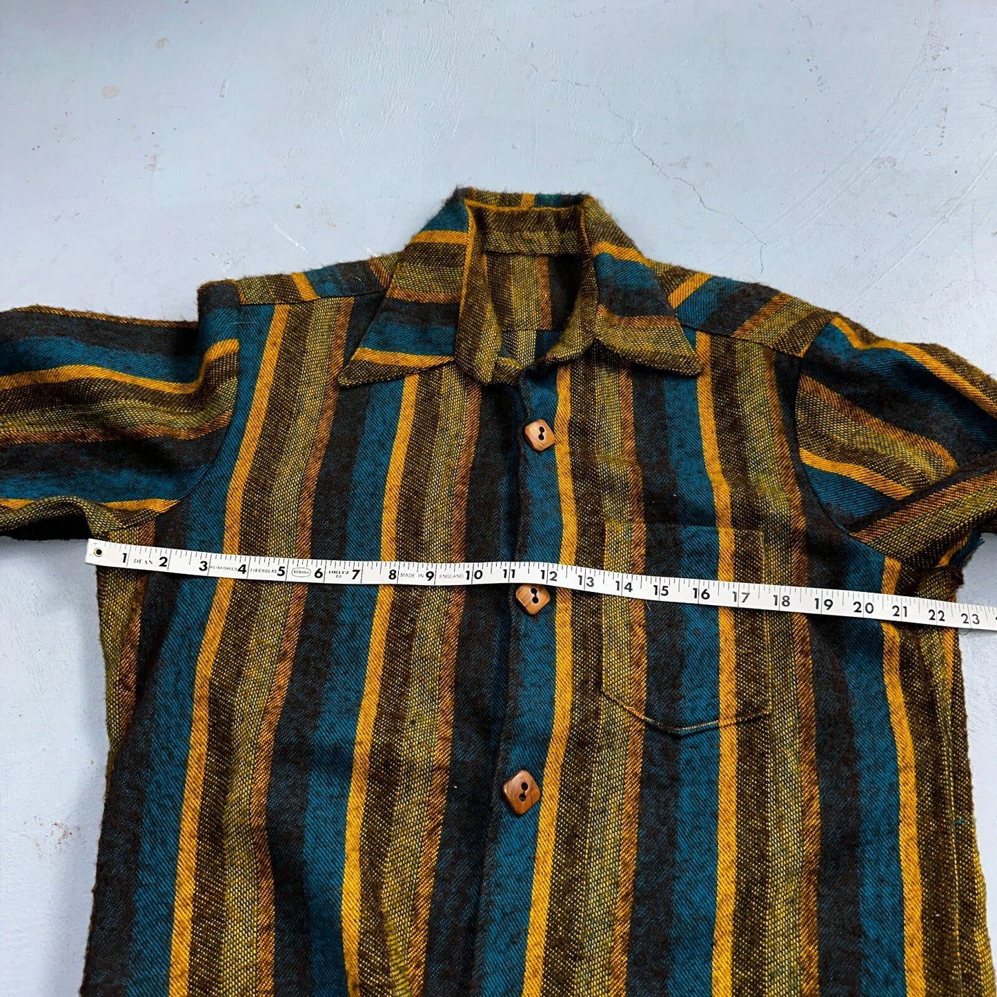 1960s Wool Short Sleeve Striped Wood Button Down Shirt 60s 70s Rockabilly