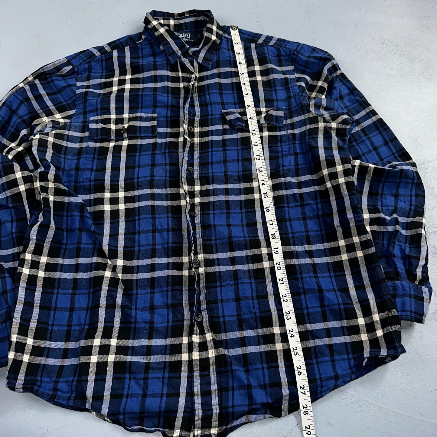 Polo Ralph Lauren VTG Oxford Shirt Plaid Stripe Button Down Up 90s Mens M Blue