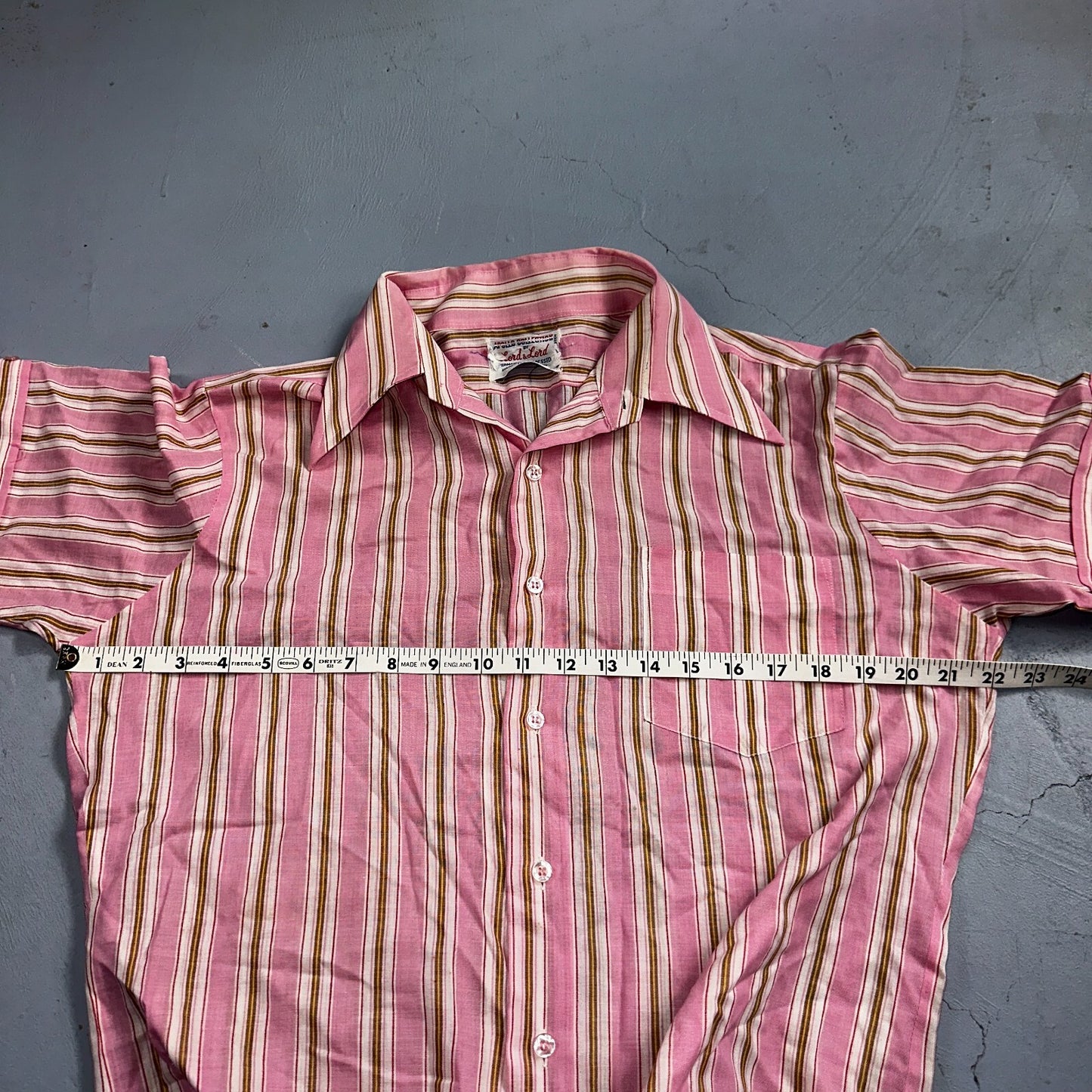 1960s Pink Striped Short Sleeve Button Down Shirt Rockabilly 15.5 Apollo